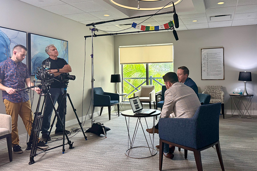 In-progress interview and video shoot